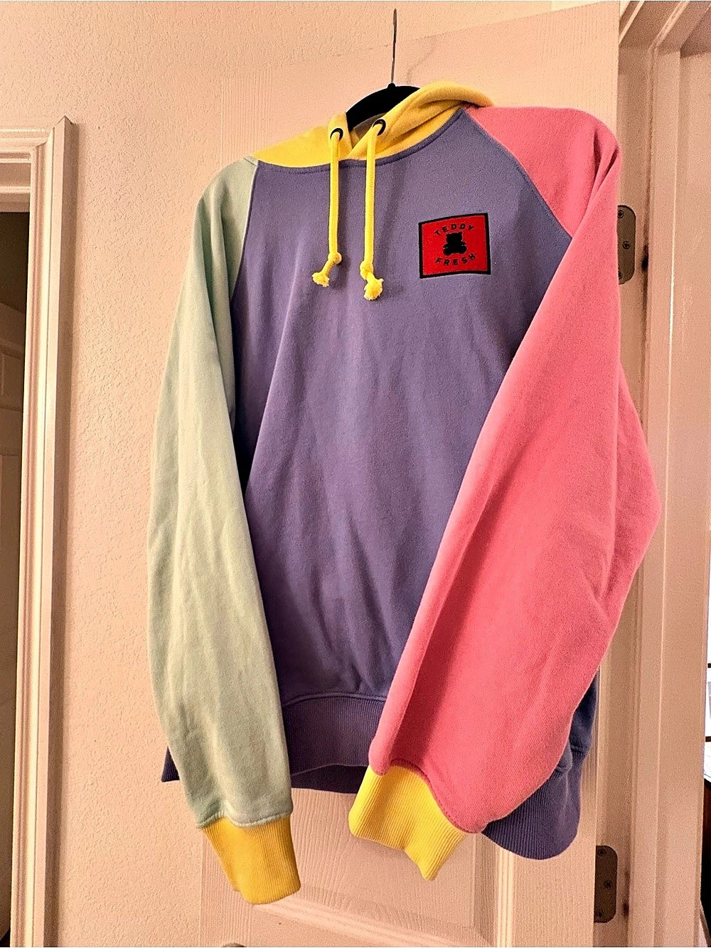 Teddy Fresh Color Block Hoodie in Purple & Pink Size Medium